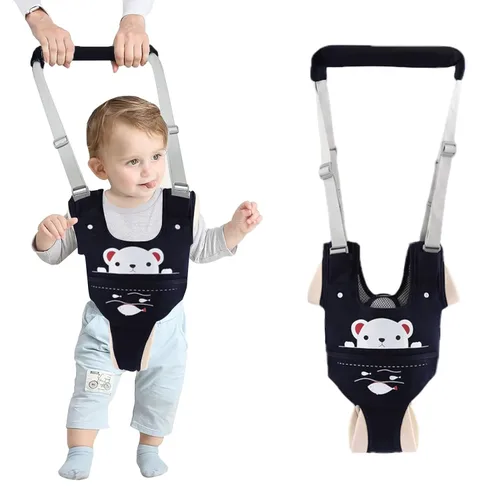 Vista 13 de Arnés de mano para caminar para bebé, cinturón ajustable para niños pequeños, arnés para caminar de pie, ayudante de aprendizaje con entrepierna Azul