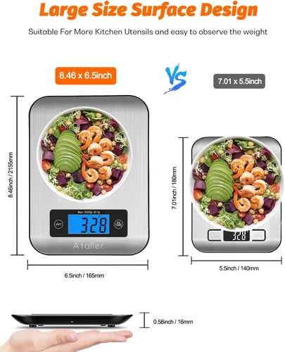 Vista 9 de Báscula inteligente para alimentos, resolución de 0.04 oz máx. 11.0 lbs 11 libras, acero inoxidable