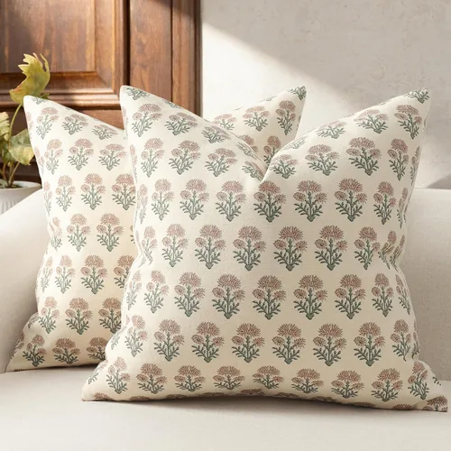 Vista 23 de Juego de 2 fundas de almohada florales de 20 x 20 pulgadas, fundas de almohada con diseño botánico campestre para sofá, cama, sala de estar, fundas