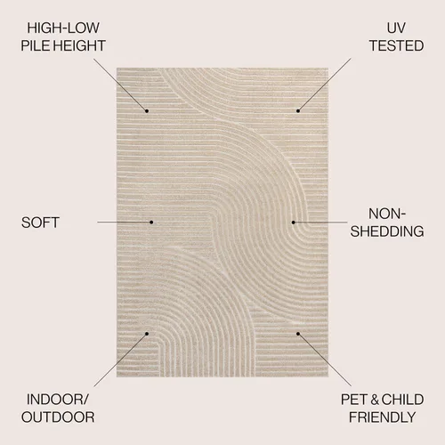 Vista 2 de Eyely NCS100D-3 - Alfombra de área para interiores/exteriores Hallie, diseño minimalista de curvas geométricas altas y bajas, beige/crema, 3 pies x