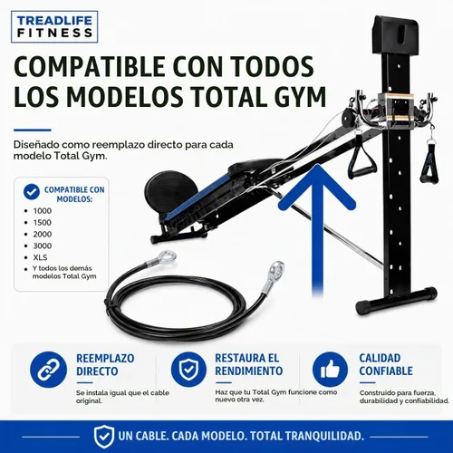 Vista 3 de TreadLife Fitness Cable de repuesto de grado comercial resistente para todos los modelos de gimnasio total: 1000, 1500, 2000, 3000, XLS Up