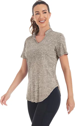 Vista 4 de Stiehiok Camisetas de gimnasio de manga corta para mujer, camisetas de entrenamiento de secado rápido, camisetas atléticas de yoga y golf