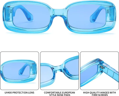 Vista 5 de Lentes de sol rectangulares pequeños de moda para mujeres y hombres, con marcos gruesos y estéticos de los años 90, lentes de sol cuadrados gruesos