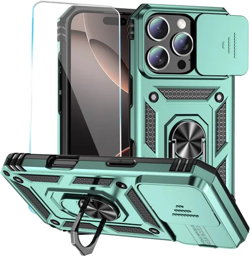 Vista 16 de Funda para teléfono SunStory para iPhone 11 con protector de pantalla HD y cubierta deslizante para la cámara y soporte giratorio con anillo