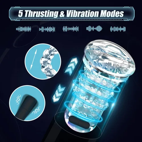 Vista 2 de Masturbador masculino automático con 5 modos de empuje y vibración para estimulación del pene, juguete eléctrico de bolsillo para adultos con vagina