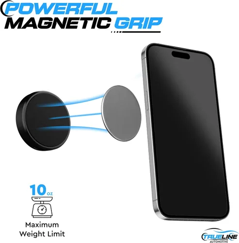 Vista 4 de True Line soporte para teléfono celular para el automóvil, para el tablero del auto, con imán, kit de montaje, para el volante, Negro