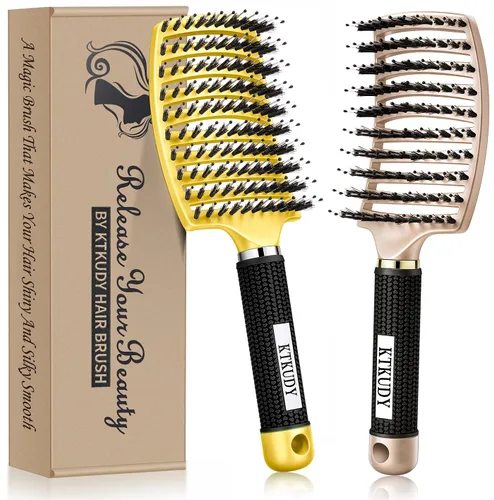 Vista 11 de Cepillo Desenredante con Cerdas de Jabalí Juego KTKUDY Cepillo para Cabello Curvado y Ventilado Cepillo Desenredante para Mujeres Hombres Niños