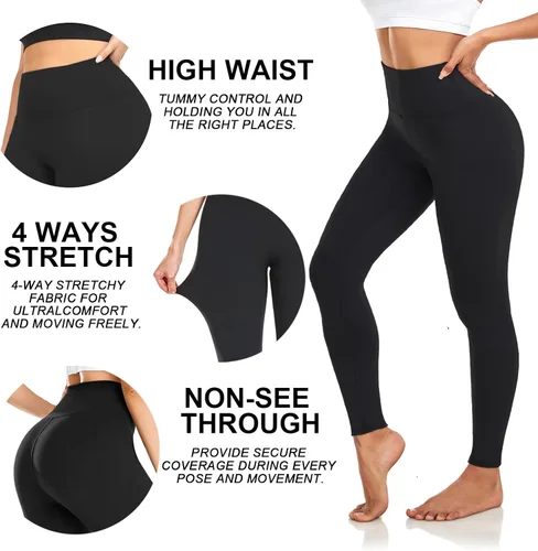Vista 5 de yeuG Paquete de 7 leggings de cintura alta para mujer, control de abdomen, pantalones de yoga suaves negros para uso diario, regalos para mujer