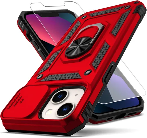 Vista 7 de Funda para iPhone 13, con cubierta para lente de cámara, protector de pantalla HD, [grado militar] anillo de montaje en coche con soporte híbrido