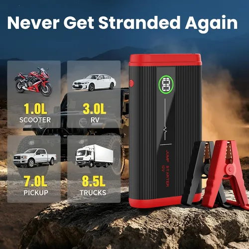 Vista 2 de Arrancador de batería de coche portátil, paquete de salto de 3000 A - 9L Gas/7L Deisel