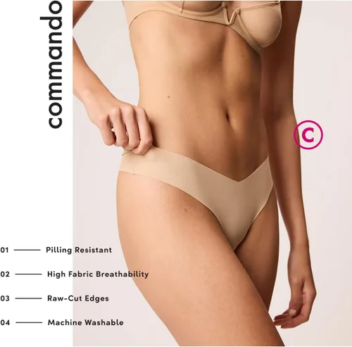 Vista 3 de commando Classic Thong Invisible Everyday Thong No-Show Underwear Loved by Celebrities & Stylists Raw-Cut Microfiber Beige