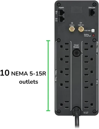 Vista 2 de APC UPS 1500VA/900W UPS de onda sinusoidal pura para computadora, electrónica, BR1500MS2 Back-UPS Pro sinewave UPS for PC, gaming & home offices.