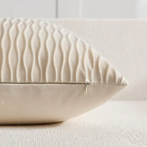 Vista 3 de DEZENE Fundas de almohada para sofá color marfil blanco: pack de 2 fundas de almohada cuadradas de terciopelo a rayas originales de 16x16 pulgadas