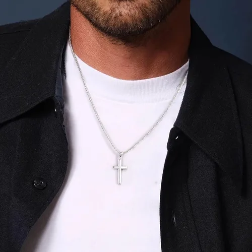 Vista 4 de Ursteel 925 Sterling Silver Cross Pendant Cross Necklace for Men, Mens Cross Necklace 18K GoldSilverBlack Box Chain Necklace for Men Women Girls 16