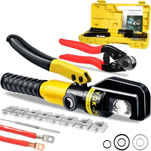 Vista 16 de Brileine Herramienta de prensado hidráulico de 10 toneladas con 9 troqueles, herramienta de crimpado de cable de batería y herramienta de engaste