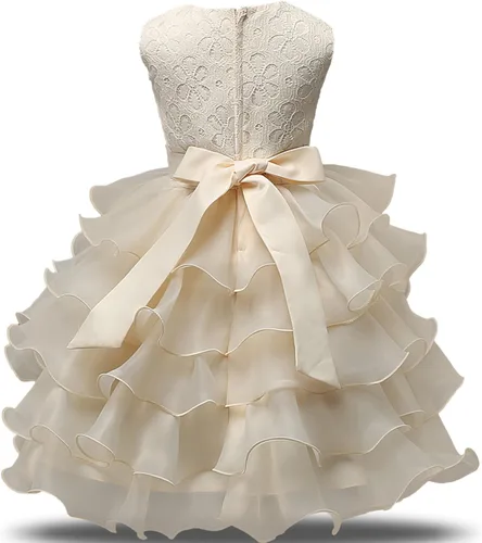 Vista 2 de NNJXD Vestido de niña con volados y encaje, para fiesta o boda