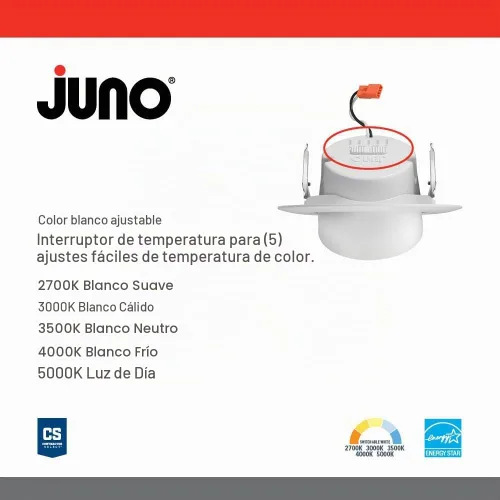 Vista 3 de Juno Iluminación LED Empotrada Ajustable de 4 Pulgadas, Kit de Moldura de Luz LED Descendente con Cardán Ajustable Serie RetroBasics, Luz de Techo