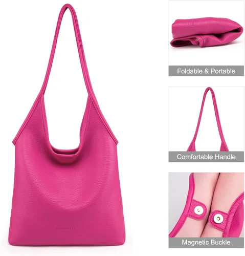 Vista 5 de Montana West Bolsos estilo hobo holgados para mujer, bolsos de hombro suaves de diseñador para mujer, bolso de mano con asa superior