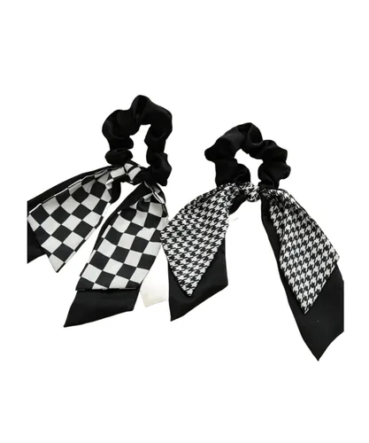 Vista 2 de Checkered Plaid Scrunchies Black White Plaid Checkered Hair Scrunchies Checkerboard BW17 (3 Pcs-A3)
