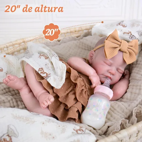 Vista 5 de Aori - Muñecas bebés Reborn realistas - Muñeca recién nacida durmiente de 20 pulgadas, niña realista con set de alimentación y atuendo - Cuerpo