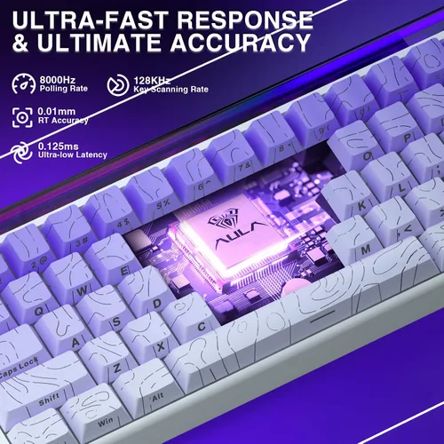 Vista 5 de AULA Hero 68 HE 60% Teclado para juegos con cable, interruptor magnético de efecto Hall con accionamiento ajustable, modo de disparo rápido, tasa
