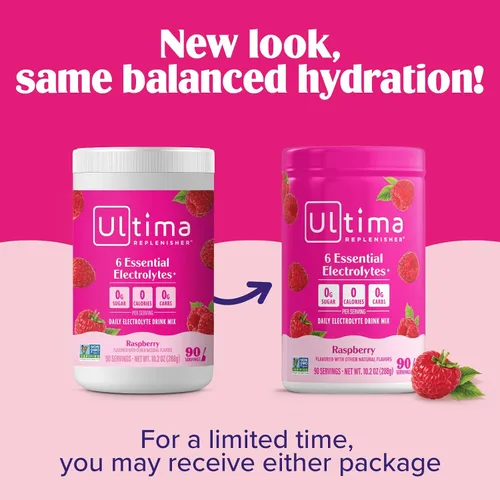 Vista 4 de Ultima replenisher Electrolyte polvo Nueva Fórmula, 33333, 1, 1 Zero Sugar Raspberry Hydration Powder with 6 Electrolytes & Minerals - Sugar Free