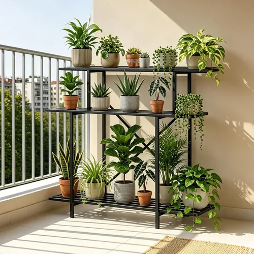 Vista 12 de Estante colgante para macetas, resistente soporte para plantas, enrejado, soporte para plantas de múltiples capas para el hogar, jardín, balcón