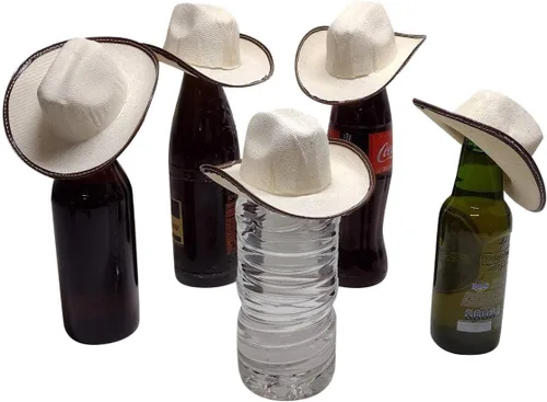 Vista 4 de Mini sombrero de vaquero, 2 pulgadas de alto, paquete de 12, Beige