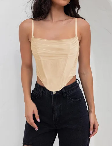 Vista 7 de ZESICA Corsé sexy para mujer, con tirantes delgados, espalda descubierta, Y2K, club, fiesta, corsé