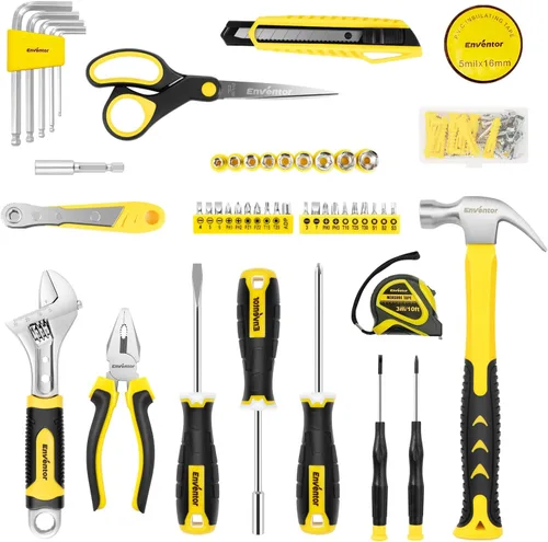 Vista 3 de ENVENTOR Kit de herramientas para el hogar, juego de herramientas básicas de reparación de automóviles para el hogar con caja de herramientas, kit
