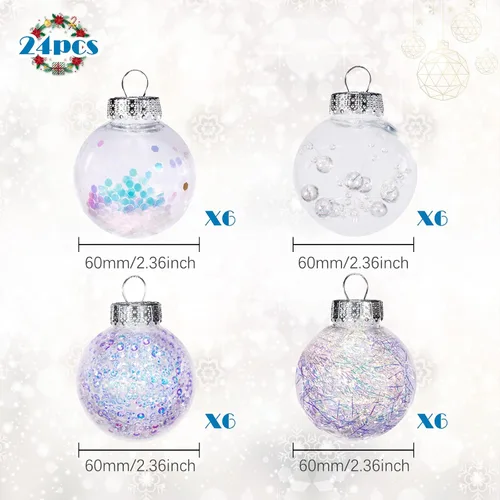 Vista 4 de 24 unidades - Adornos de bolas de Navidad de plástico transparente inastillable colgantes con bolas delicadas decorativas