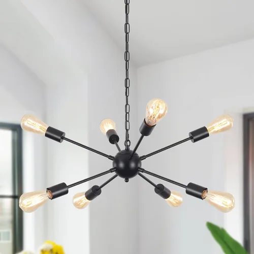 Vista 9 de Candelabro con enchufe de 8 luces negras con cable de luz de encendido/apagado, luces de techo enchufables, cable de 16.4 pies, altura ajustable