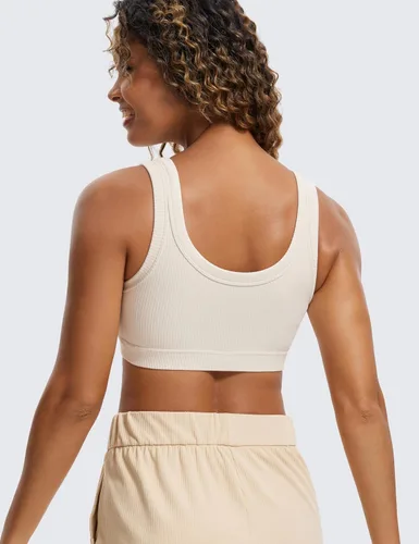 Vista 2 de CRZ YOGA Sujetadores deportivos acanalados para mujer, con espalda en U, sin varillas, de impacto medio, brasier deportivo acolchado para yoga