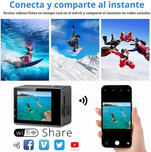 Vista 6 de Dragon Touch Action Camera Vision 3 4K 20MP Cámara impermeable subacuática con control remoto 170° gran angular WiFi Cámara deportiva con kit