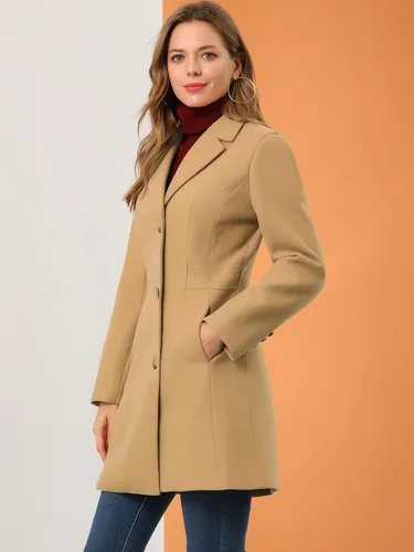 Vista 4 de Allegra K Abrigo de invierno para mujer 2026 otoño con un solo botonadura, gabardina larga