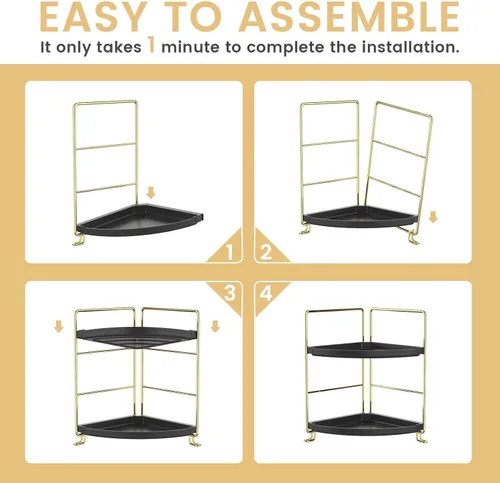 Vista 6 de Estante esquinero para especias de 2 niveles, organizador de maquillaje, apilable, soporte para cosméticos, estante de mostrador para baño, cocina