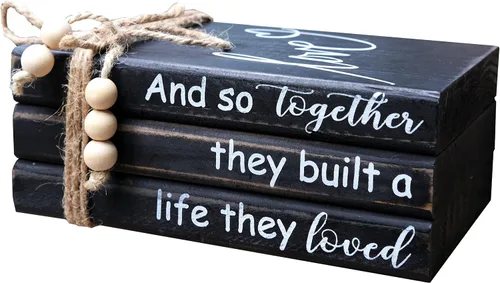 Vista 9 de LIVDUCOT Highland Cow Wood Book Stacks Decor – Letrero decorativo rústico de granja para el hogar, mesa de café, manto, chimenea, estantes – I'll