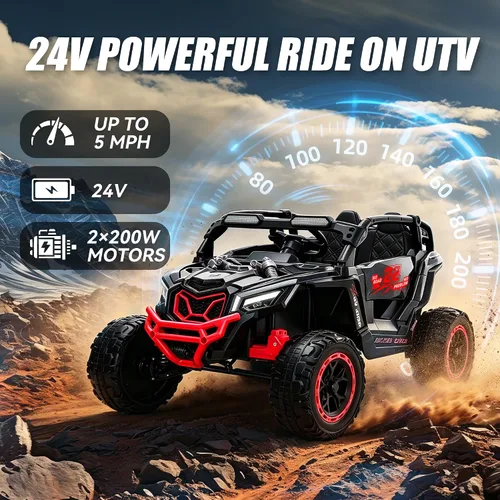 Vista 2 de 24V Ride on Toys for Kids, 2 Seater Electric Car w/Remote Control, 4 Wheel Suspension, Max 5 MPH, Slow Start, 2X200W, Bluetooth, Music, LED Light