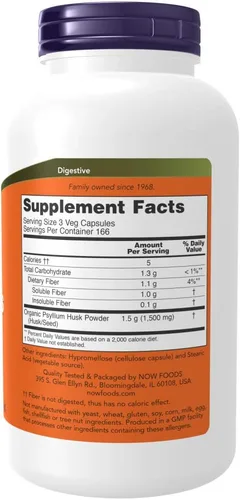 Vista 2 de NOW Foods Cáscara de psyllium 500mg, 500 cápsulas (paquete de 2)