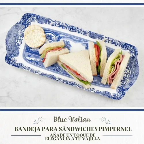 Vista 2 de Spode Blue Italian Collection - Bandeja para sándwiches (15.25 x 6.5 pulgadas), pieza rectangular de melamina con diseño de campo inspirado