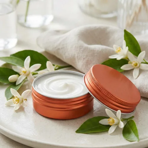 Vista 5 de Recipiente de aluminio de 1 oz / 30ml con tapa de rosca y etiquetas en blanco (Naranja - Paquete de 32) Secure Packaging, Tight Screw Lids