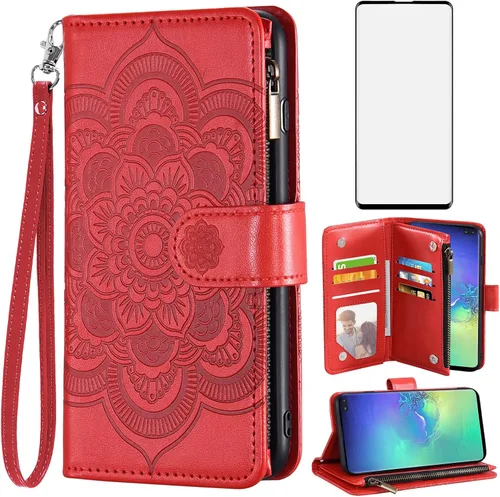 Vista 15 de Asuwish Funda tipo cartera compatible con Samsung Galaxy S10 Plus y protector de pantalla de vidrio templado, funda para teléfono celular con tapa
