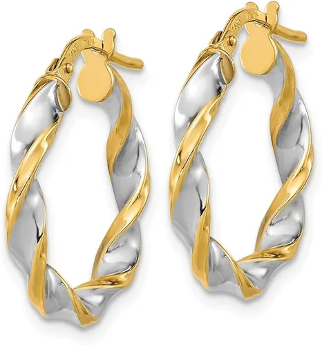 Vista 3 de FJC Finejewelers 14 kt Yellow Gold and White Rhodium Polished and Twist Hoop Earrings 22 x 20 mm