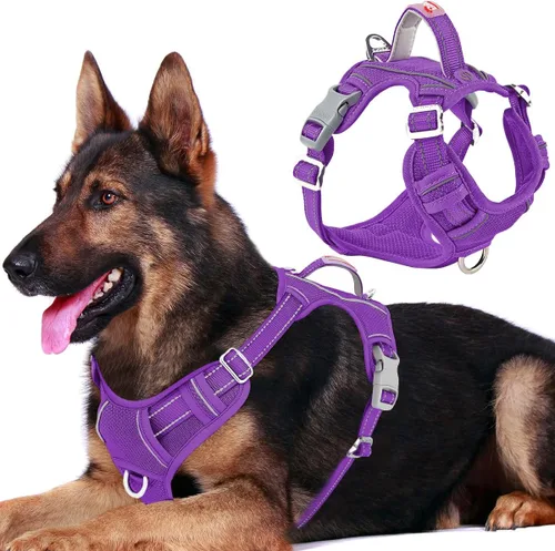 Vista 16 de BARKBAY Arnés Oxford sin tirones para perro con bolsillo para etiqueta de identificación, resistente, reflectante, fácil control para perros grandes