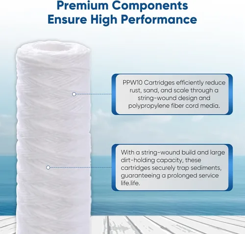 Vista 4 de PUREPLUS Filtro de sedimentos para heridas de cuerda para toda la casa de 10 micrones de 10 x 2.5 pulgadas para agua de pozo, cartucho de repuesto