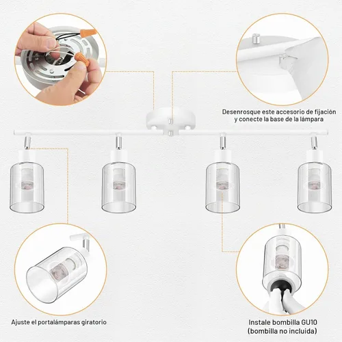 Vista 8 de BoostArea Lámparas de baño de 4 luces, modernas luces blancas de pared con pantalla de vidrio transparente, luz de techo flexible para espejo