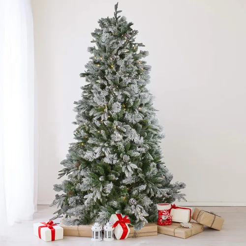 Vista 2 de Árbol de Navidad artificial preiluminado de 9 pies de romero esmeralda y pino – Luces LED transparentes