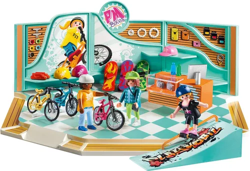 Vista 2 de Playmobil Tienda de bicicletas y patinaje, Multicolor