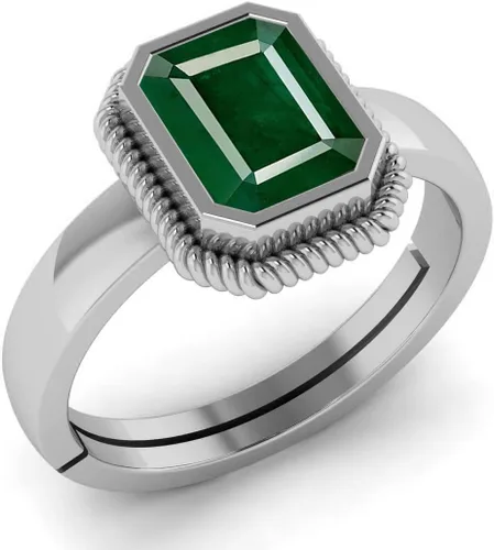 Vista 2 de Anillo plateado de plata de 3.25 quilates con esmeralda natural para mujer, Latón, Esmeralda
