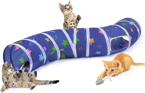 Vista 12 de Glittme Túnel para gatos, túneles para gatos de interior, cueva de gatos en forma de S con juguetes para gatos, tubos plegables para gatos y túneles
